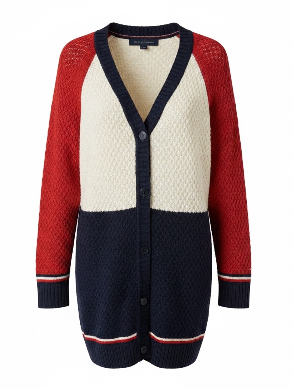Tommy Hilfiger Red, Cream & Navy Colorblock V-Neck Cardigan